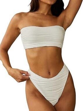 Zaful Cream Bandeau High-Cut Bikini Set